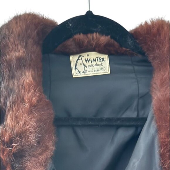 Jacket Black Curly Lamb Brown Fur Collar & Button Closure Small 1950 - Picture 4 of 14